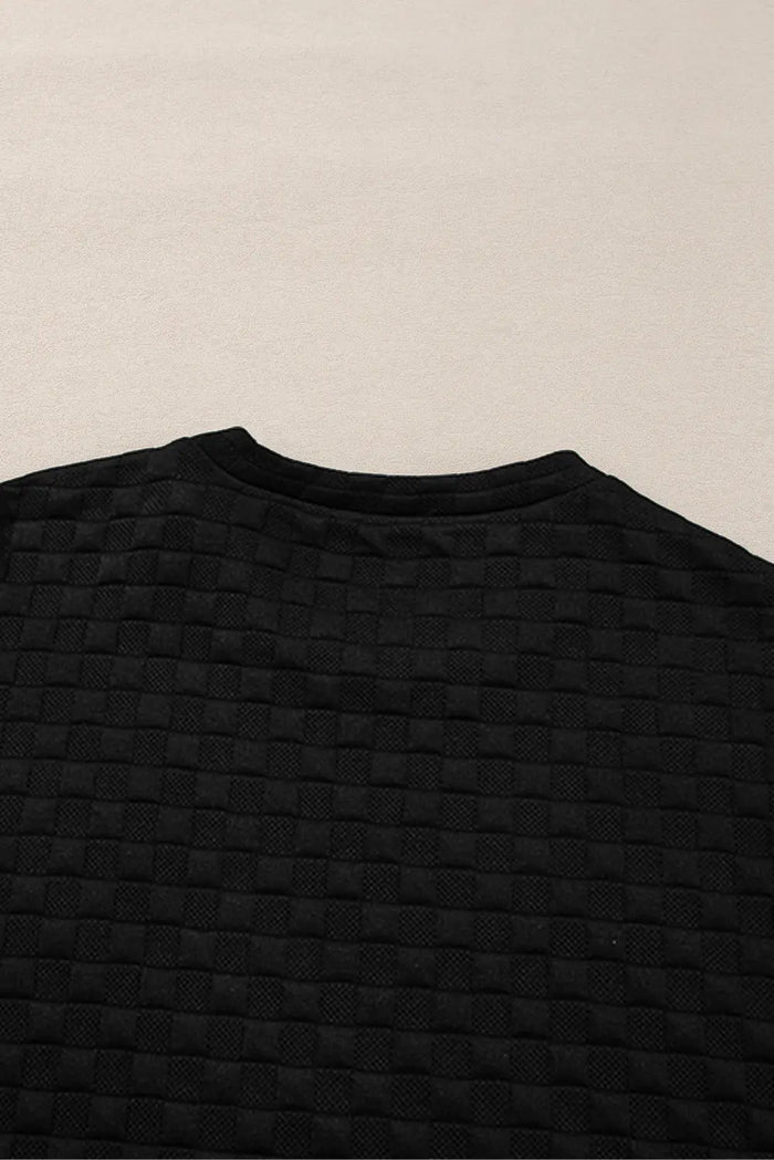 Shop Color black Checkered Textured Split Pullover Top and Pants Set at eAura