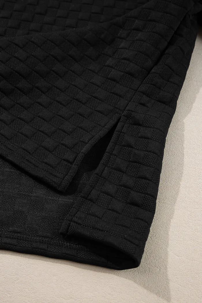 Shop Color black Checkered Textured Split Pullover Top and Pants Set at eAura