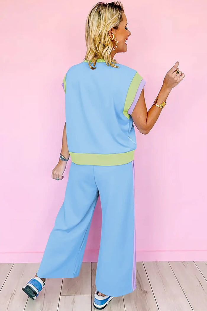 Colour Block Detail Casual Two-piece Co-ord Set Outfit - Two Piece Sets/Pant Sets
