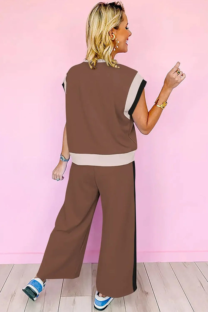 Colour Block Detail Casual Two-piece Co-ord Set Outfit - Two Piece Sets/Pant Sets