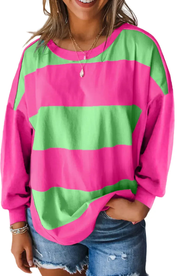 Shop Colourblock Striped Drop Shoulder Loose Top at eAura