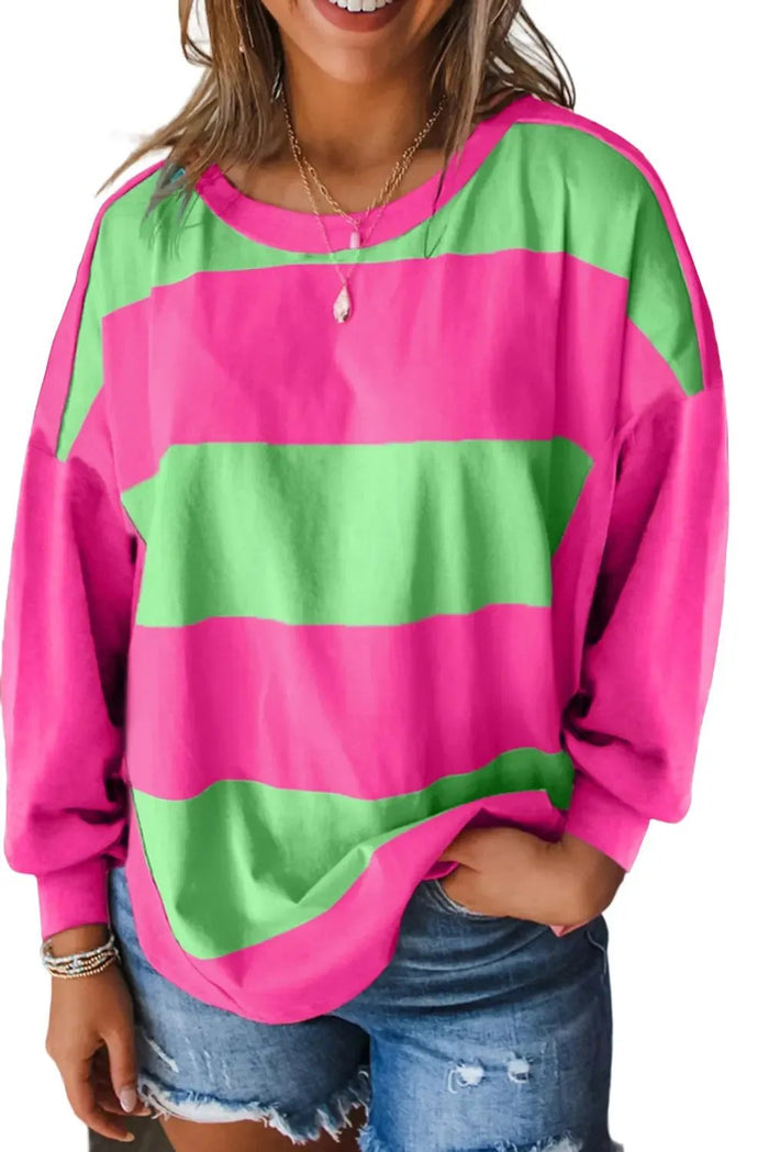 Shop Colourblock Striped Drop Shoulder Loose Top at eAura