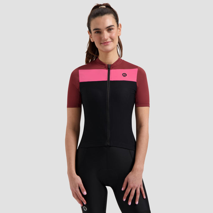 Rogelli Core Block fietsshirt dames roze korte mouw gedragen voorkant.