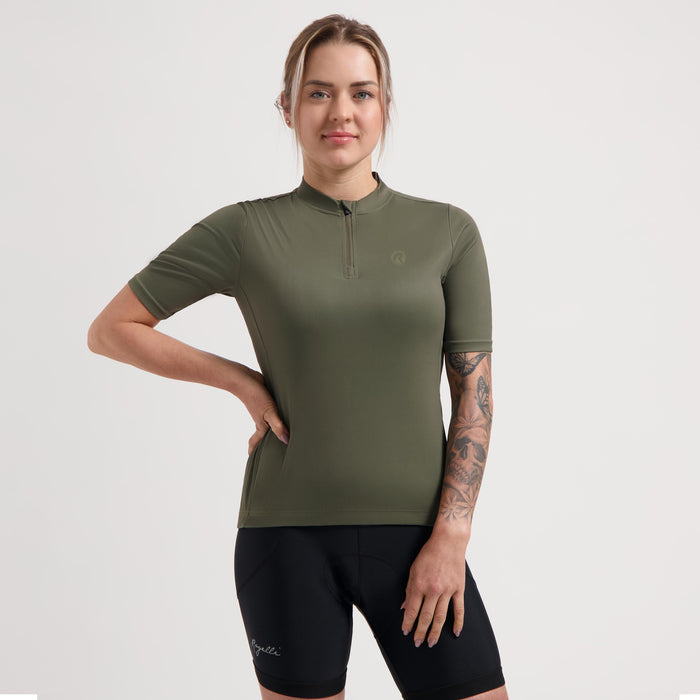 Rogelli Core fietsshirt dames groen korte mouw gedragen voorkant.