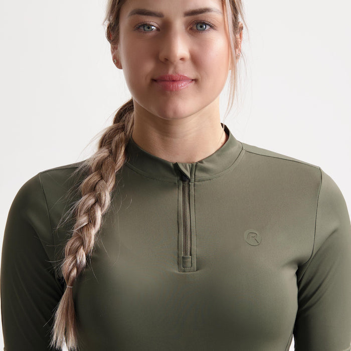 Detail van Rogelli Core fietsshirt dames groen korte mouw voorkant.