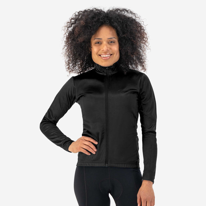 Rogelli Core fietsshirt dames zwart lange mouw gedragen voorkant.