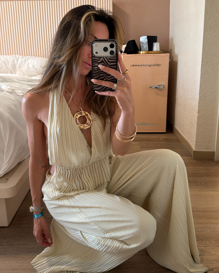 Costa Cream Plisse Halter Top