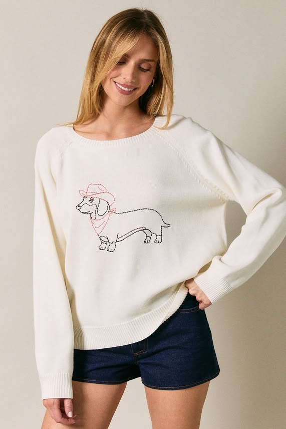Cowboy Doxie Raglan Sweater