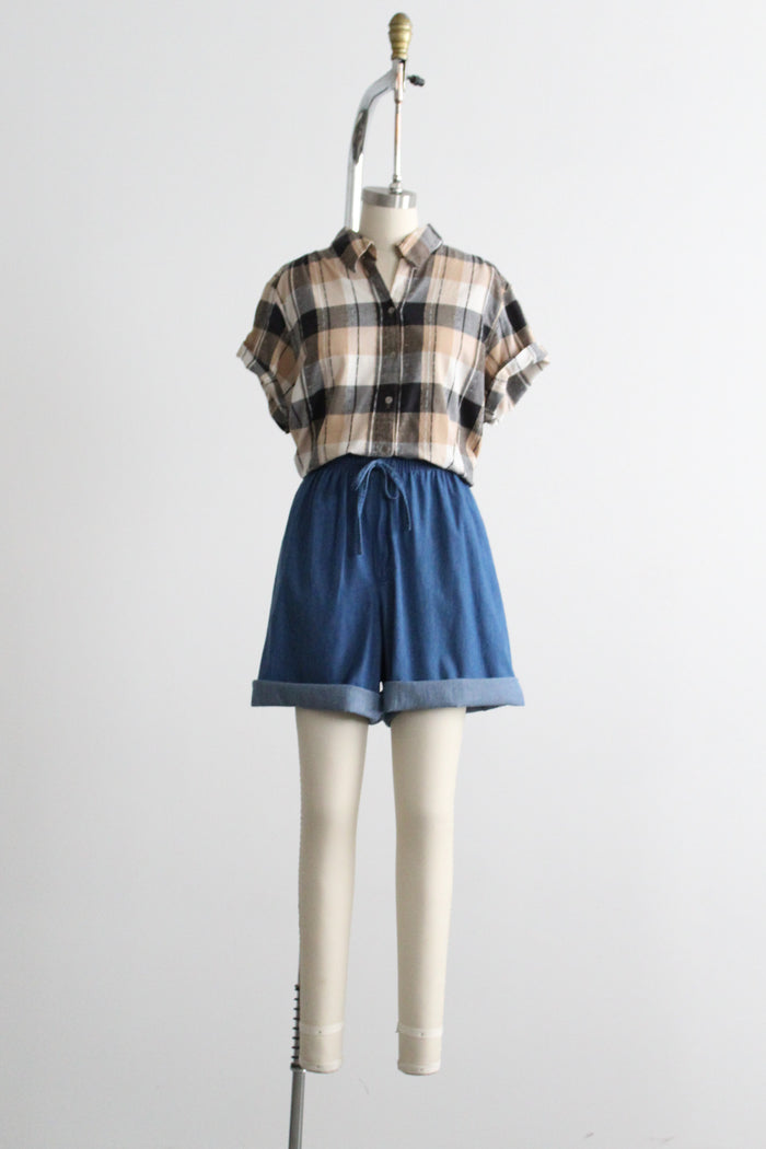 cropped plaid boxy button up