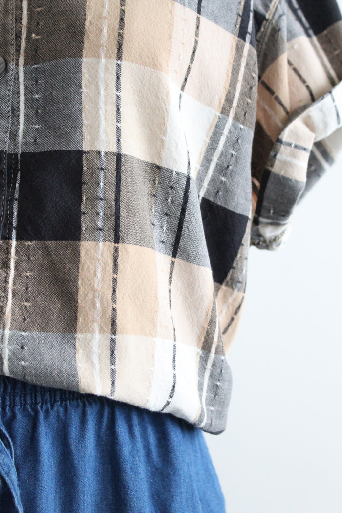 cropped plaid boxy button up
