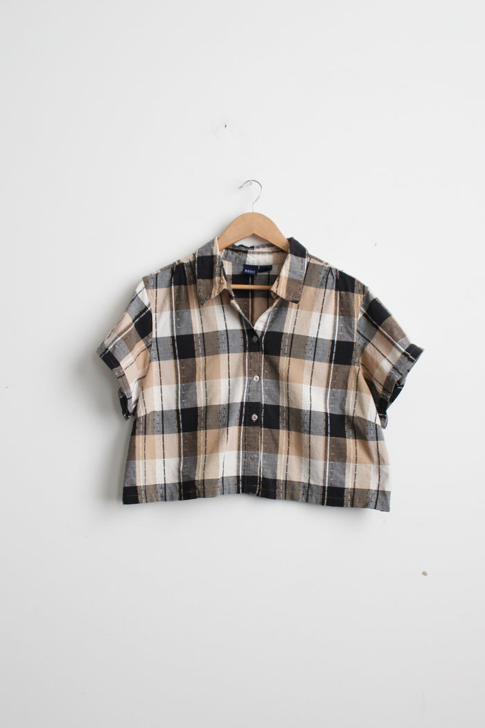 cropped plaid boxy button up