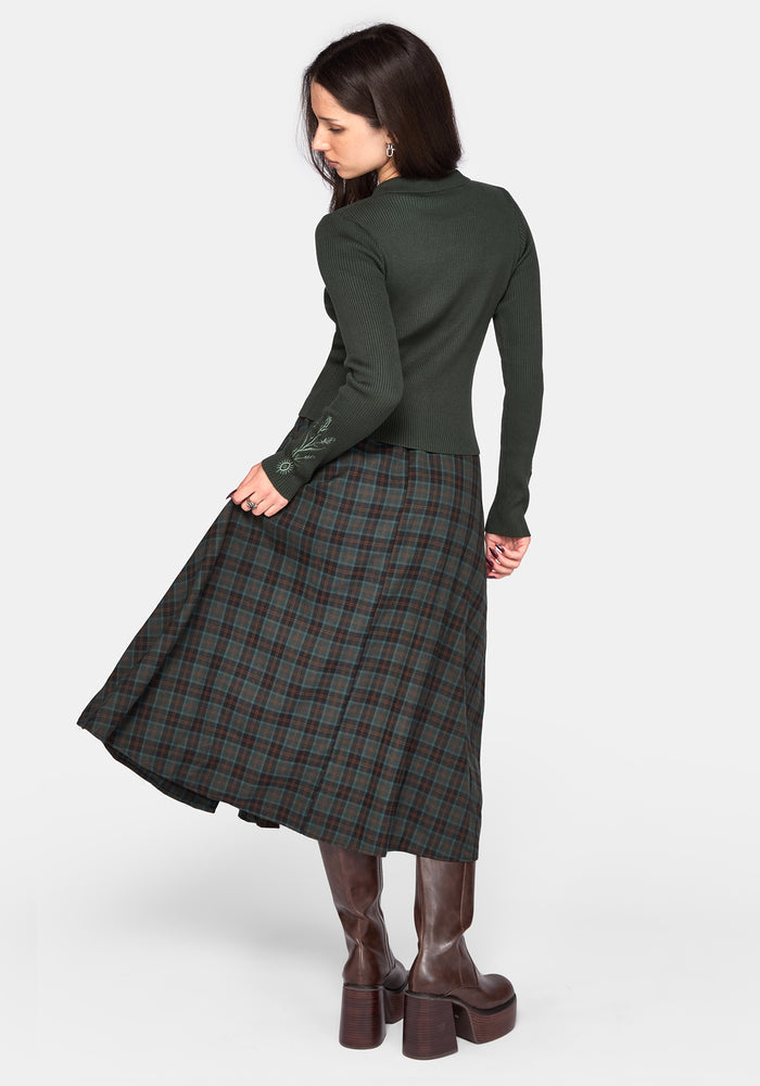 Cybele Embroidered Button Up Ribbed Knit Cardigan - Green