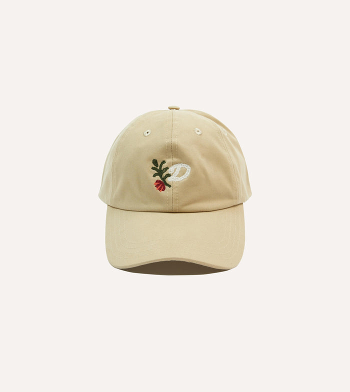 'D' Flower Emblem Cotton Twill Baseball Cap
