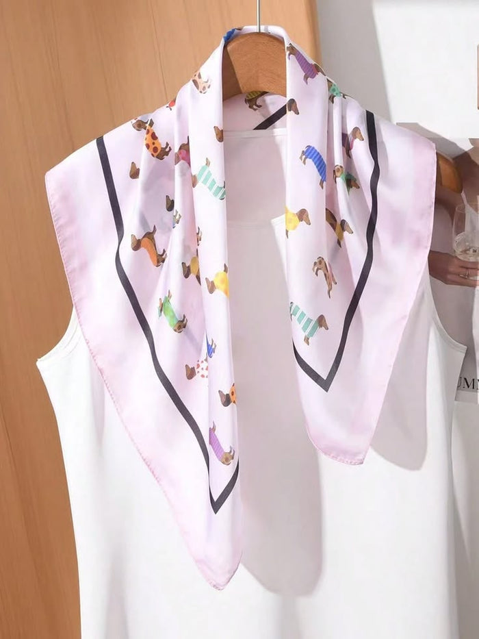 Dachshund Cotton Square Scarf in Blush Pink