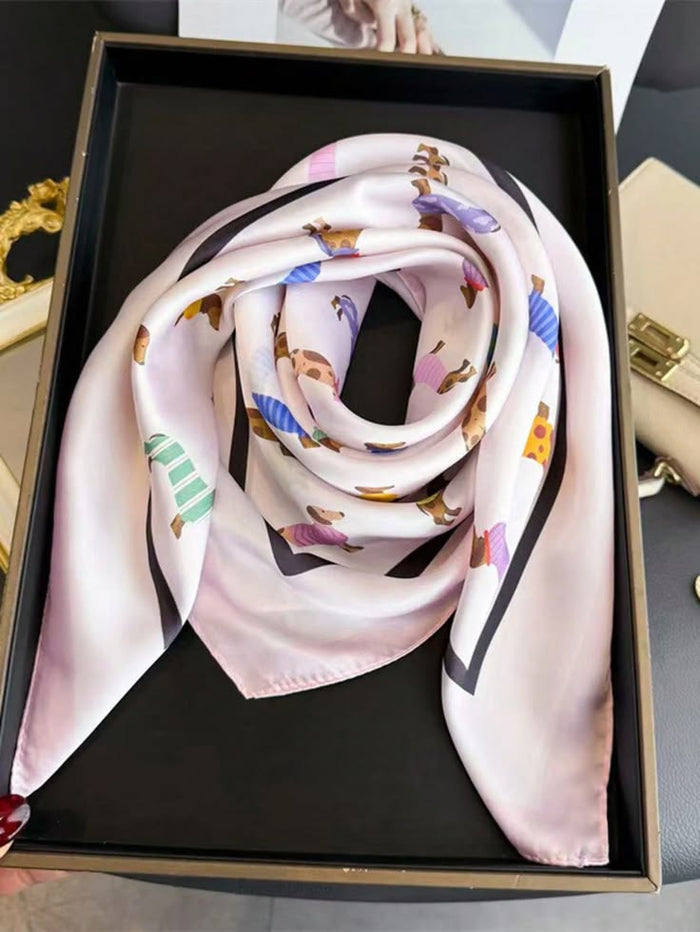 Dachshund Cotton Square Scarf in Blush Pink