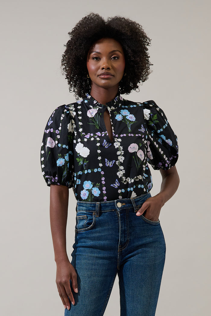 Daly Split Neck Top Trevis Floral