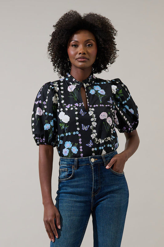 Daly Split Neck Top Trevis Floral