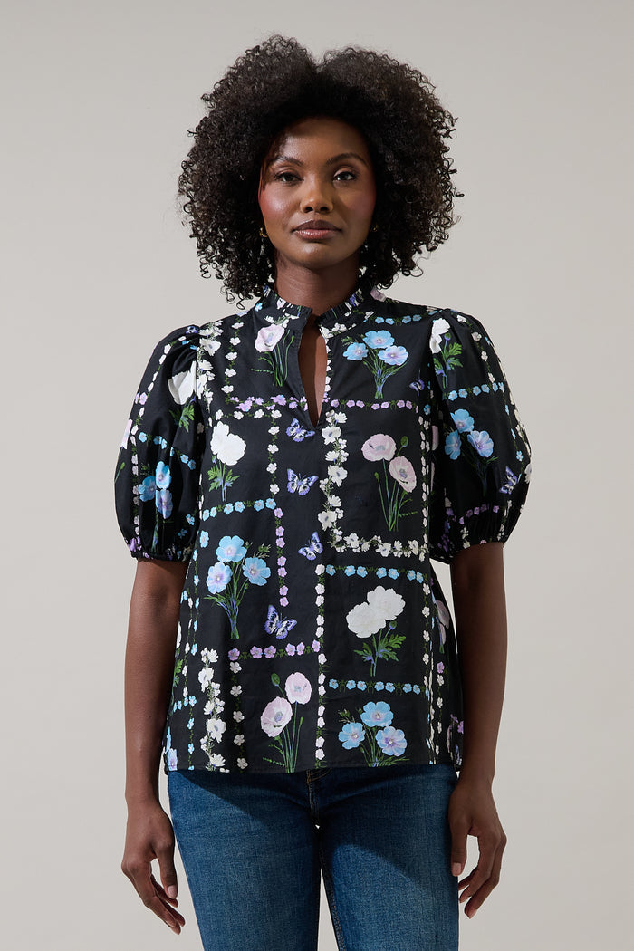 Daly Split Neck Top Trevis Floral