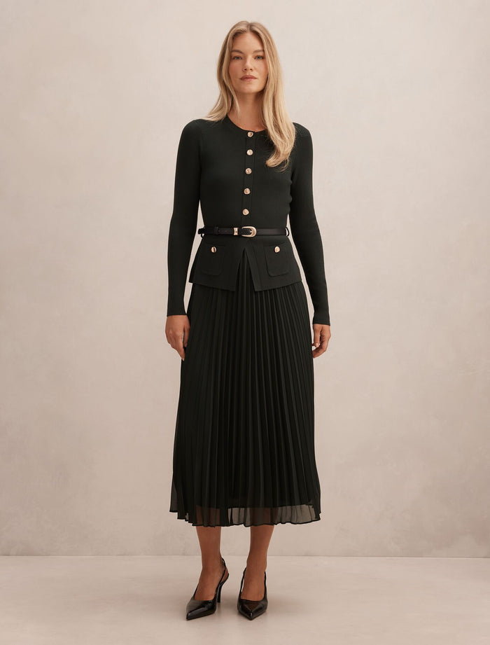 Daphne Long Sleeve Midi Dress Deep Green Forever New