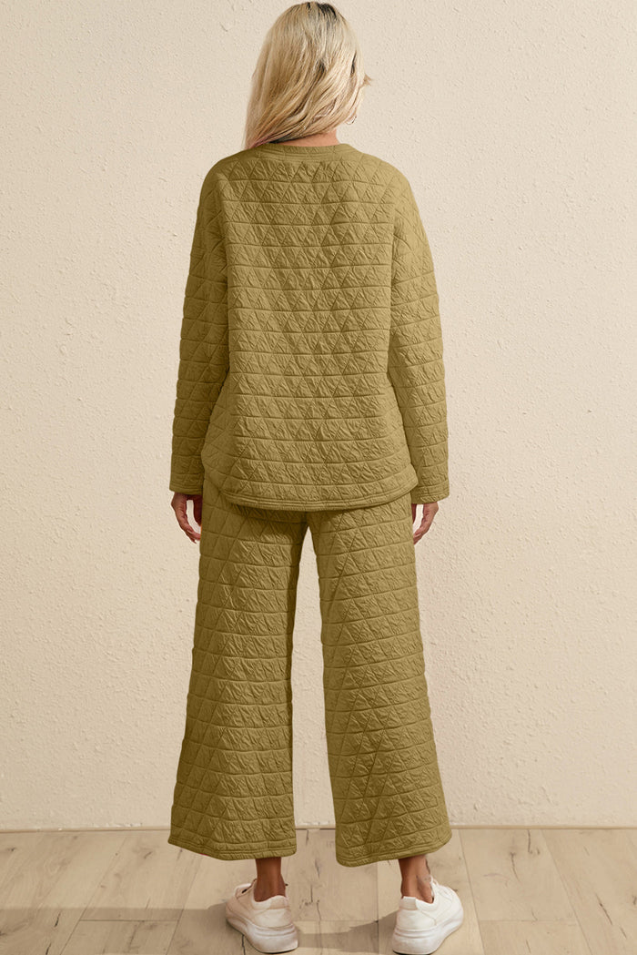 Dark Grey Solid Quilted Pullover and Trousers Outfit - Two Piece Sets/Pant Sets