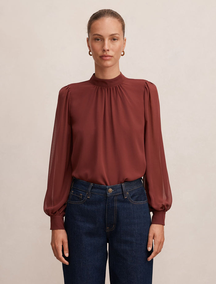 Deja Sheer Blouse Chocolate Truffle Forever New