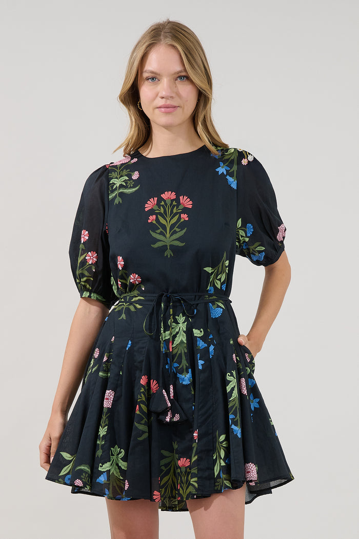 Deliah Godet Mini Dress Denory Floral