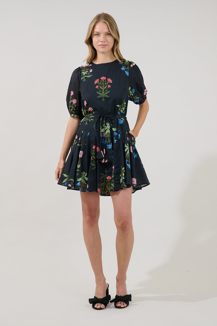 Deliah Godet Mini Dress Denory Floral