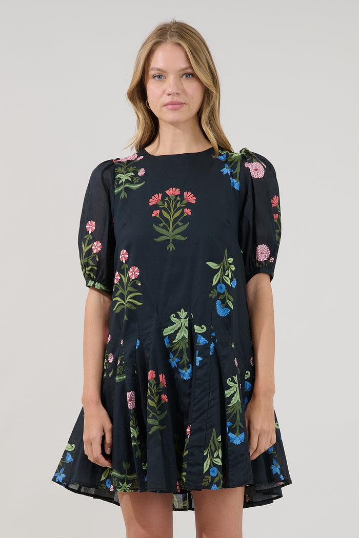 Deliah Godet Mini Dress Denory Floral