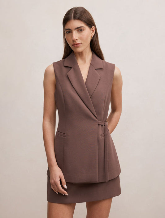 Demi Tie Sleeveless Blazer Choc Martini Suit Forever New