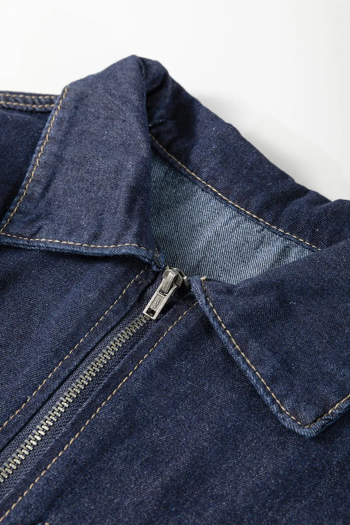 Dirty blue Zipped up Bodice Collared Short Puff Sleeve Denim Dress - Dresses/Mini Dresses