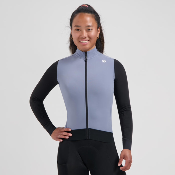 Rogelli Distance II fietsshirt dames blauw lange mouw gedragen voorkant.