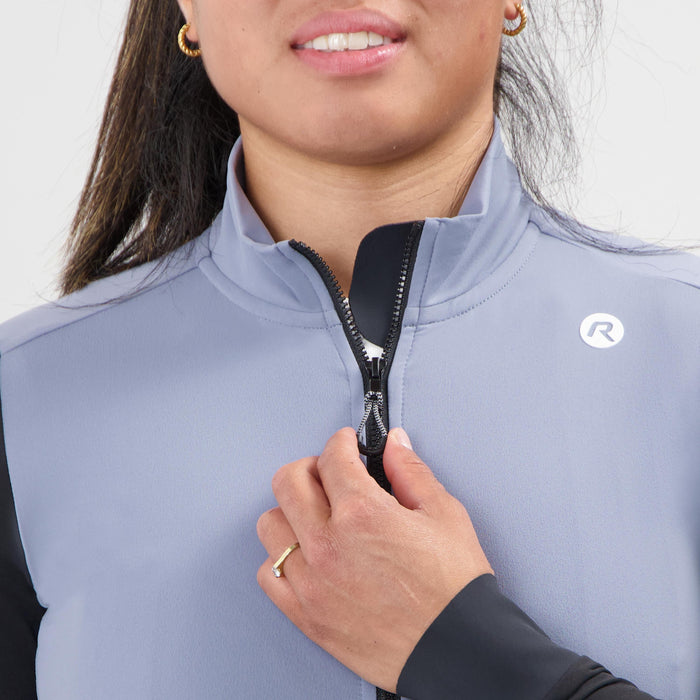 Detail van Rogelli Distance II fietsshirt dames blauw lange mouw voorkant.