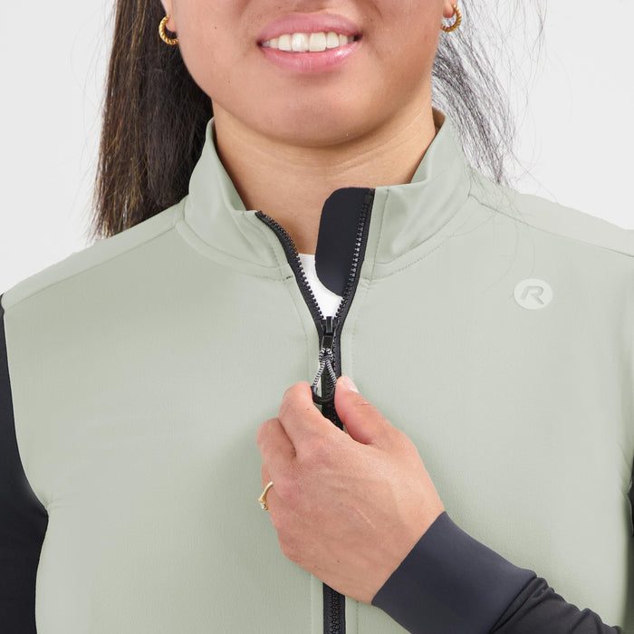 Detail van Rogelli Distance II fietsshirt dames taupe lange mouw voorkant.