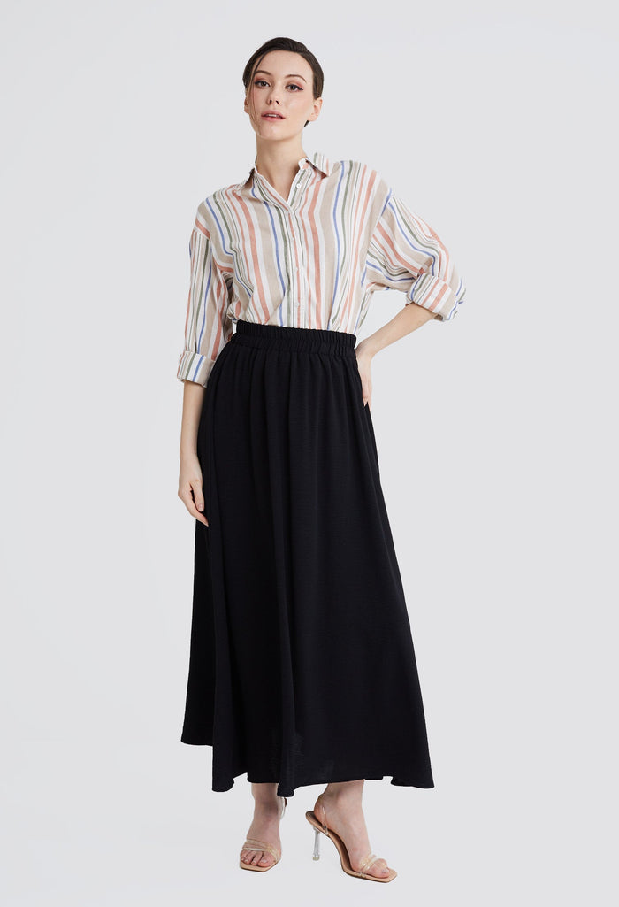 Double-width Elastic Waistband Maxi Skirt (BS8006)