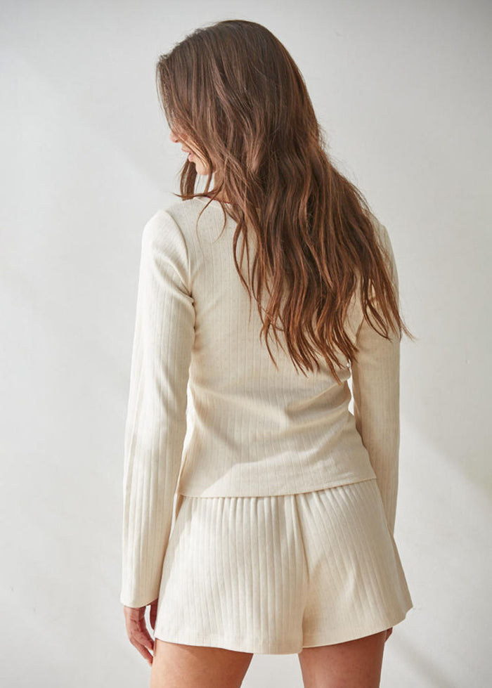 Dream Bow Pointelle Top - Cream Red