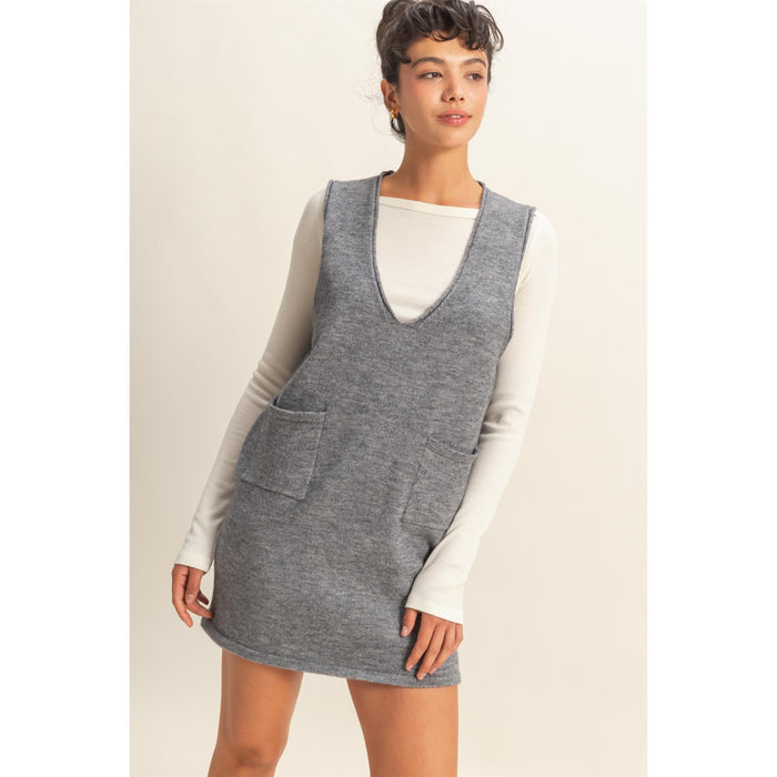 DZ - V-Neck Sleeveless Knit Mini Dress 935 - Charcoal