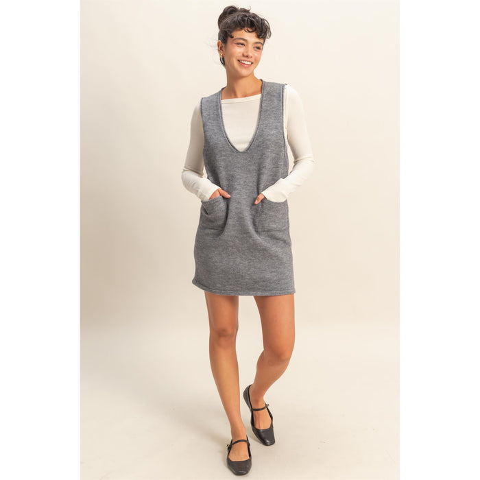 DZ - V-Neck Sleeveless Knit Mini Dress 935 - Charcoal