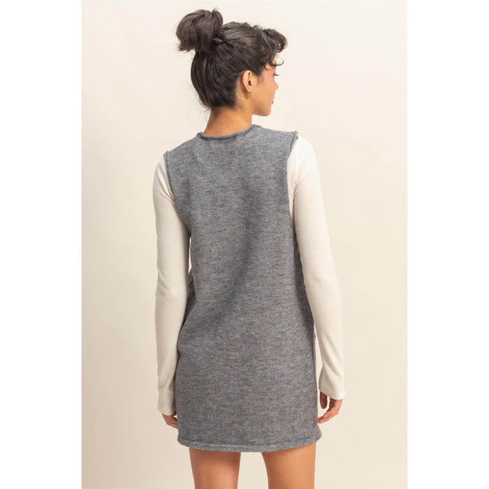DZ - V-Neck Sleeveless Knit Mini Dress 935 - Charcoal