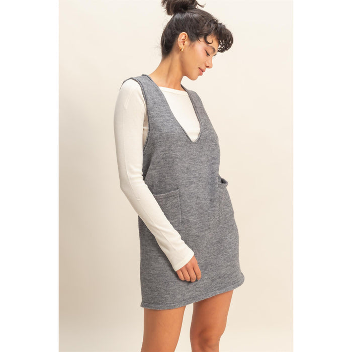 DZ - V-Neck Sleeveless Knit Mini Dress 935 - Charcoal