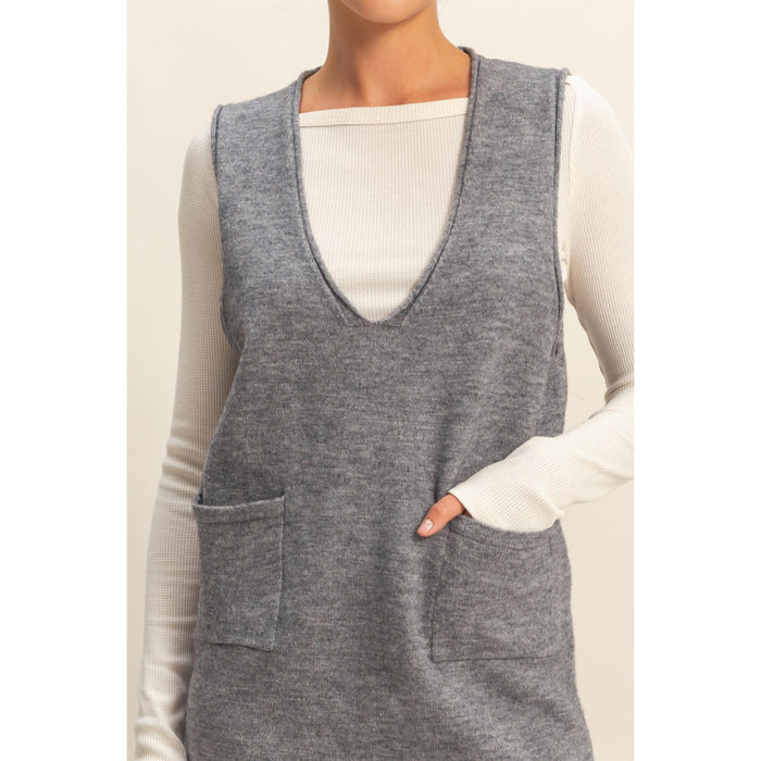 DZ - V-Neck Sleeveless Knit Mini Dress 935 - Charcoal