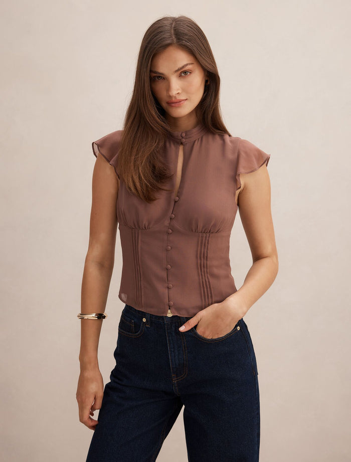 Eden Keyhole Blouse Dark Dove Forever New