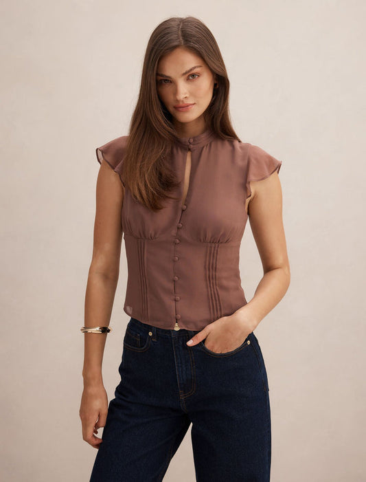 Eden Keyhole Blouse Dark Dove Forever New