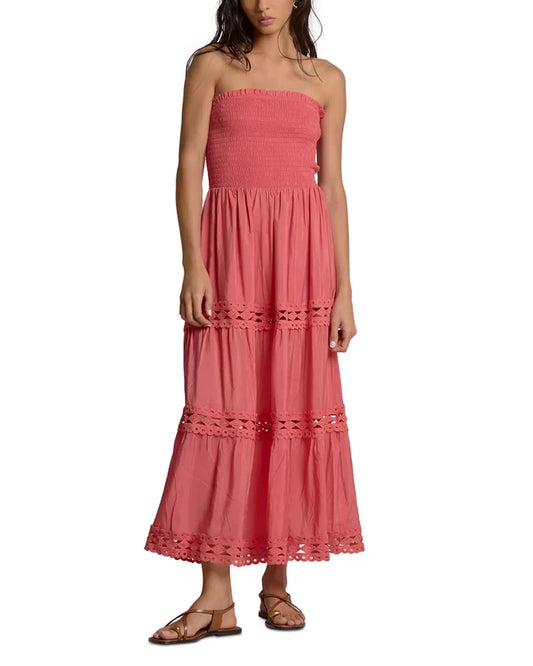 strapless coral maxi dress