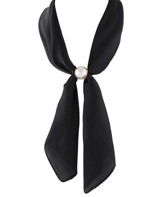 Elegant Pearl-Accented Chiffon Scarf Necklace