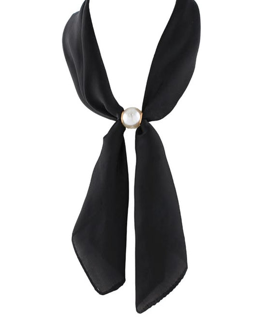 Elegant Pearl-Accented Chiffon Scarf Necklace