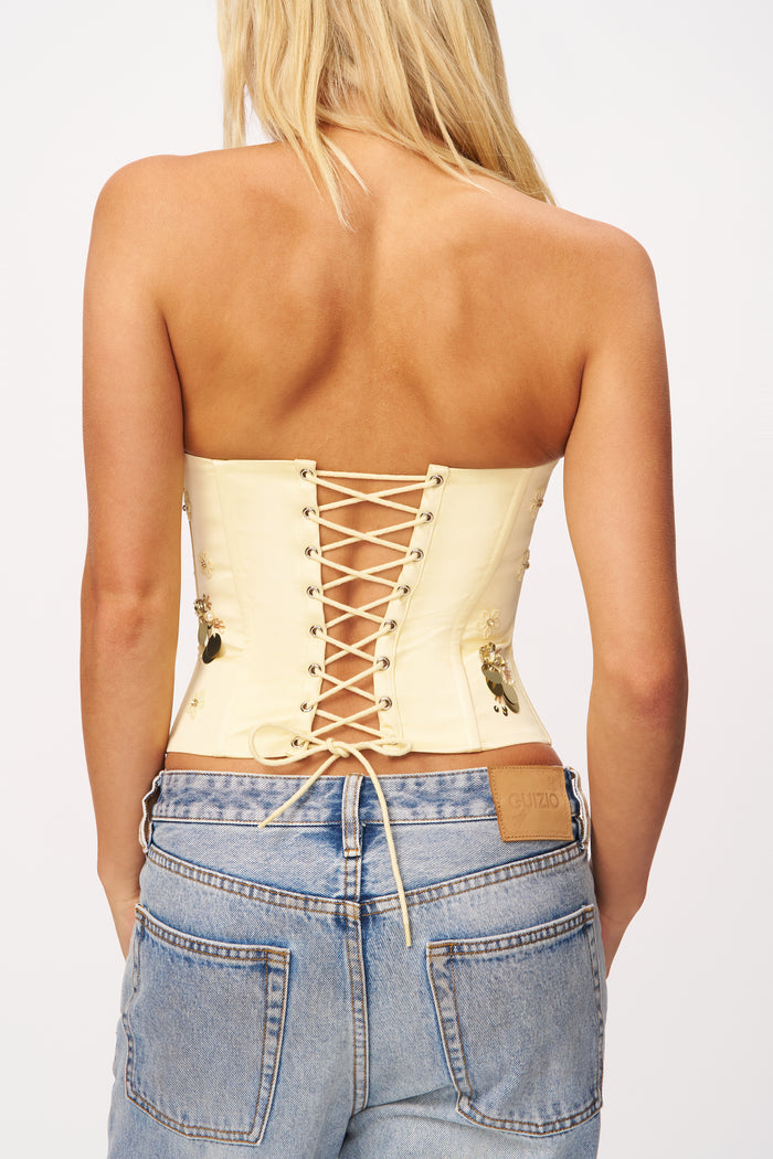 Embellished Satin Corset in Honey Butter