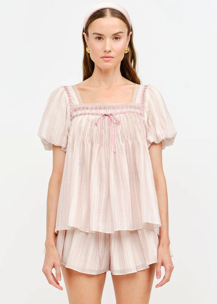Erika Babydoll Ribbon Top - Blush