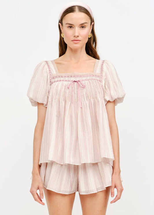 Erika Babydoll Ribbon Top - Blush