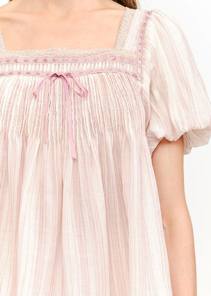 Erika Babydoll Ribbon Top - Blush