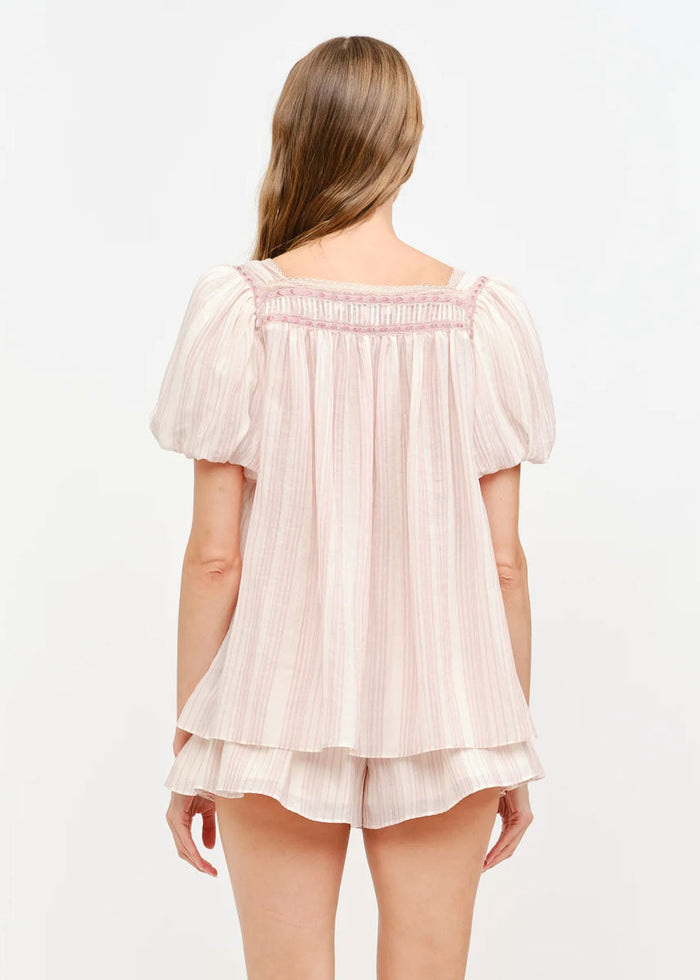 Erika Babydoll Ribbon Top - Blush